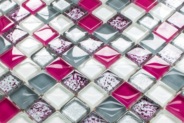 Mosaico in vetro su rete per bagno o cucina 30 x 30 cm - Pearl pink