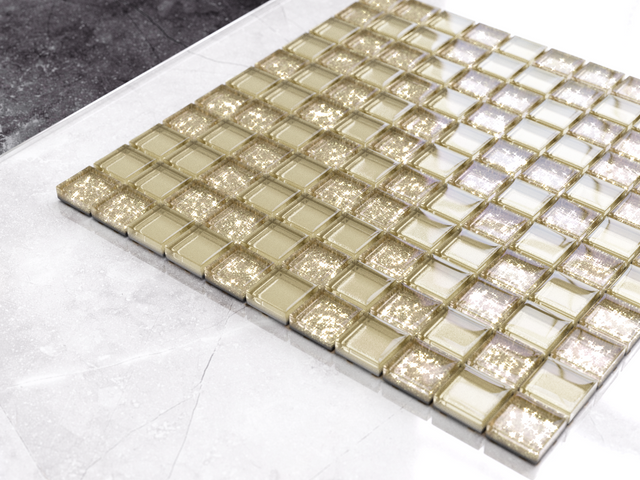 Mosaico in vetro su rete per bagno o cucina 30 cm x 30 cm -  Golden sunshine