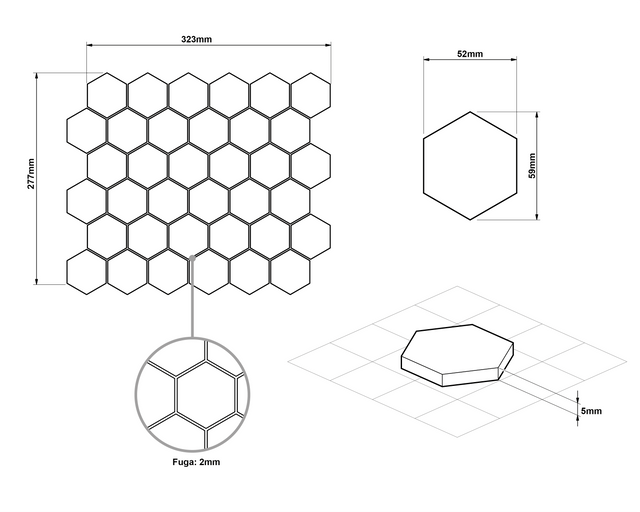 Hexagonal ceramic mosaic on mesh for bathroom or kitchen 32.3 cm x 27.7 cm - Marble Honey