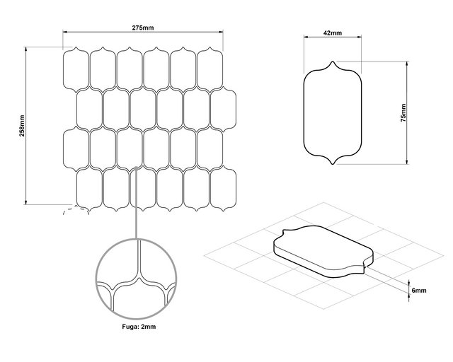 Ceramic mosaic on mesh for bathroom or kitchen 27.5 cm x 25.8 cm - White lantern