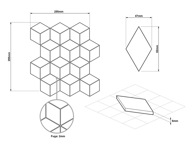 Mosaik aus Gres auf Netz für Bad oder Küche 30,5 cm x 26,5 cm - Weiße geometrische Würfel