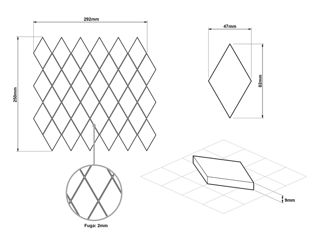 Mosaic in gres on mesh for bathroom or kitchen 29.2 cm x 25 cm – Artec rhombus