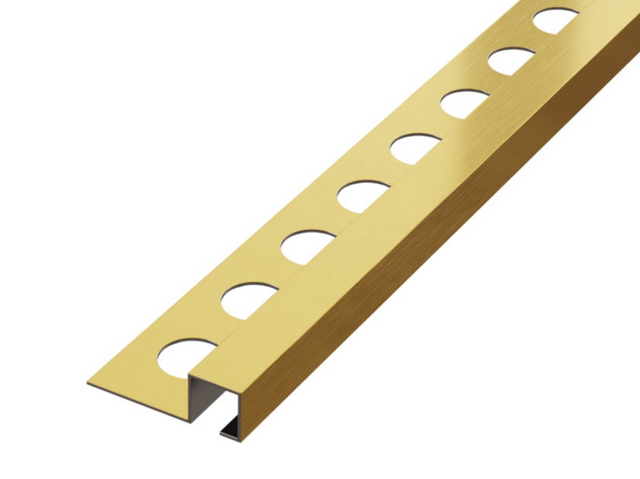 Rectified QS decorative corner profile in satin gold stainless steel