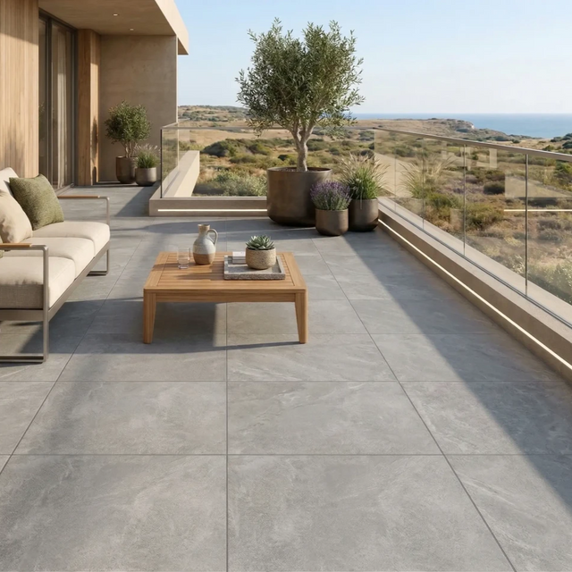 Piastrella per pavimento Pan grey per esterno 60 x 60 cm Sp. 2cm rettificato - effetto pietra R11