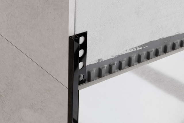 Decorative Q corner profile in shiny black stainless steel