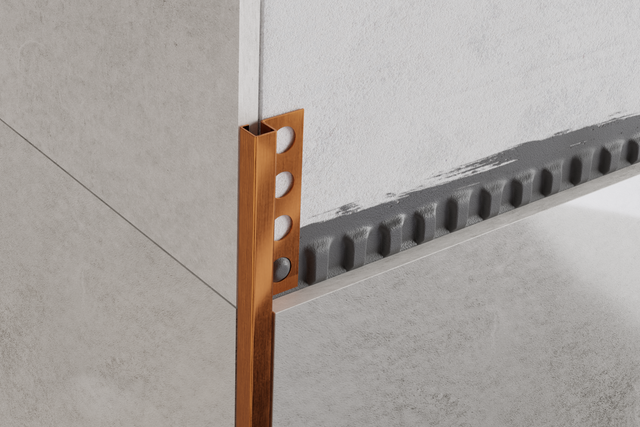 Decorative Q corner profile in satin copper stainless steel