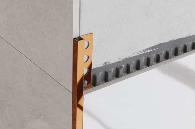 Rectified QS decorative corner profile in polished copper stainless steel