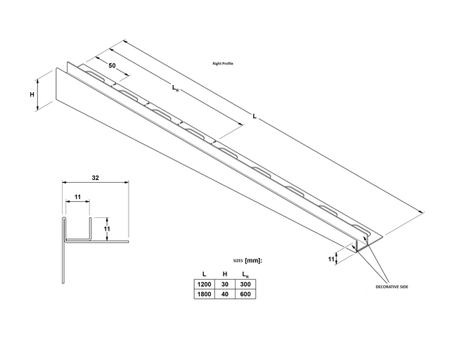 LPSL glass profile for shower and left floor, satin black