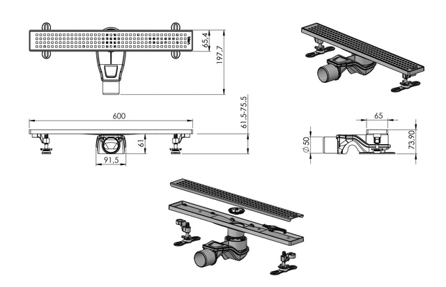 Canaleta lineal para desagüe de ducha en acero inoxidable negro satinado