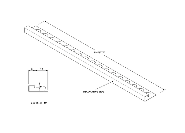 Profil décoratif en forme de P en acier inoxydable finition cuivre satiné