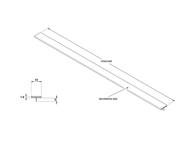 Decorative profile Ts rectified joint cover in satin silver stainless steel