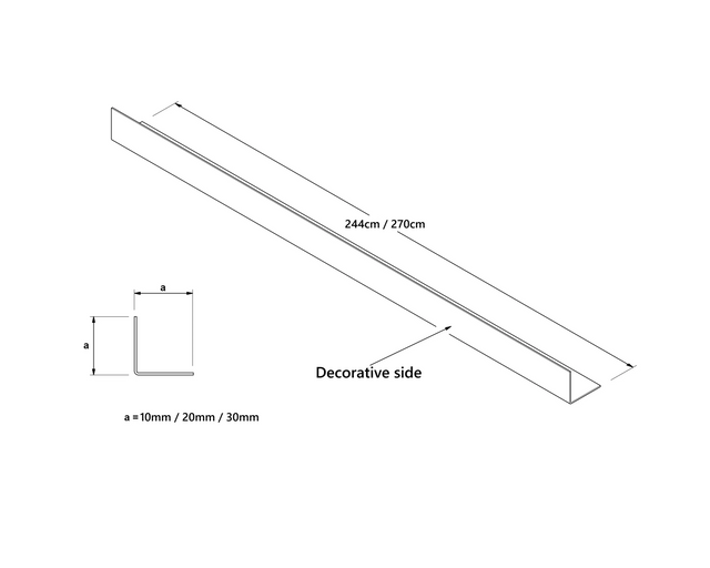 Perfil decorativo L angular de acero inoxidable negro satinado