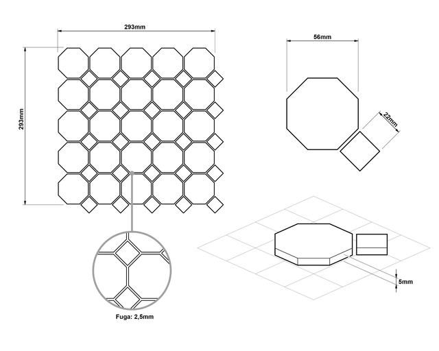 Mosaico in ceramica su rete per bagno o cucina 29.3 cm x 29.3 cm - Castel del Monte