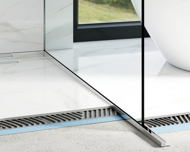Profilo vetro doccia e pavimento destro argento lucido
