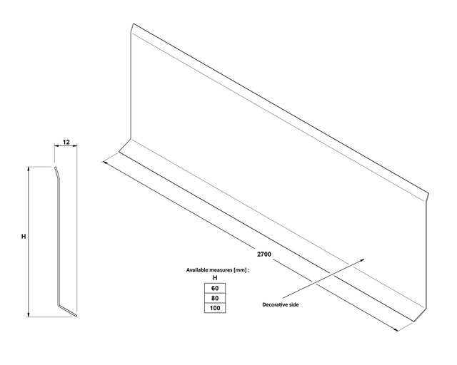 Steel skirting board 270 cm - Satin copper