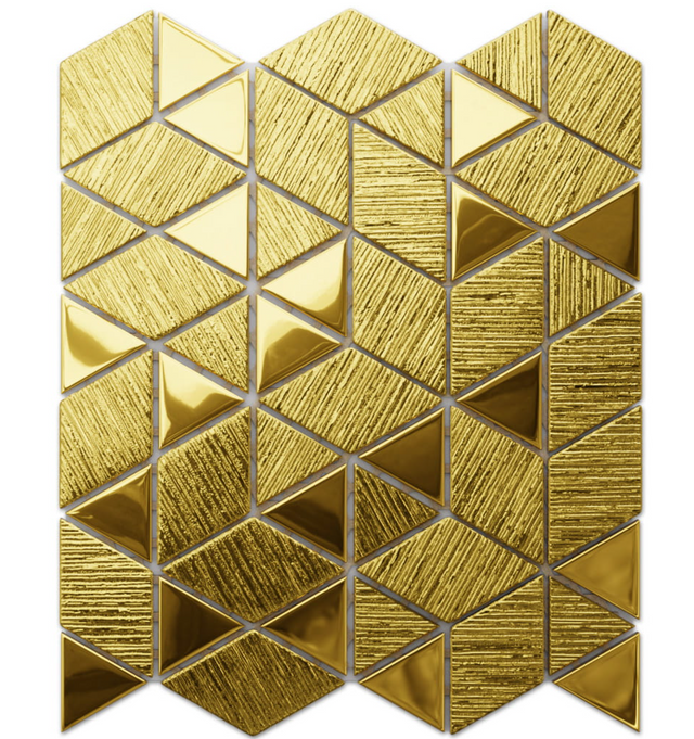 Glass mosaic on mesh for bathroom or kitchen 26.3 cm x 30.3 cm - Scratched Gold Mirror