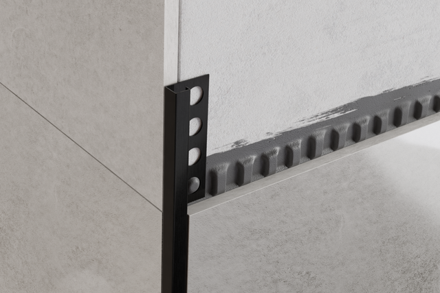Decorative corner profile P in satin black stainless steel