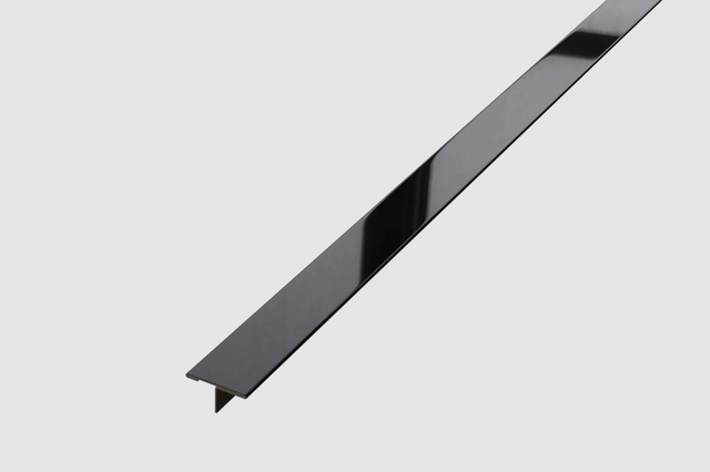 Decorative profile T joint cover in glossy black stainless steel