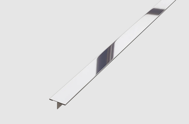 Decorative profile T joint cover in polished silver stainless steel