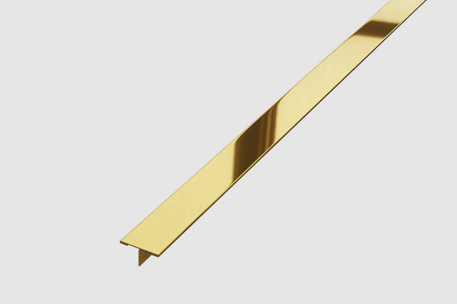 Decorative profile T joint cover in polished gold stainless steel