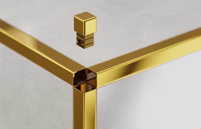 Angular finish for stainless steel profiles Q and P in polished gold