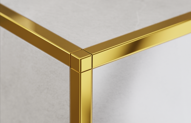 Angular finish for stainless steel profiles Q and P in polished gold