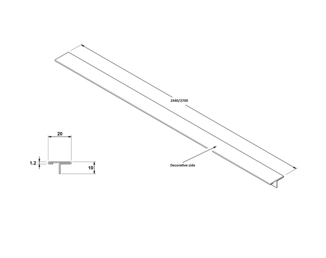 Decorative profile T joint cover in glossy black stainless steel