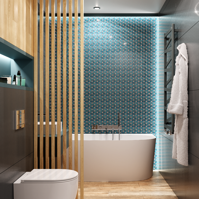 Mosaico in ceramica su rete per bagno o cucina 26,3 cm x 30,3 cm - Adriatic triangular blanket