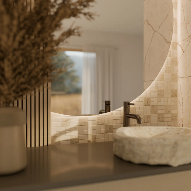 Natural stone mosaic on mesh, R11, for bathroom or kitchen 29.6 cm x 29.6 cm - Heart of stone