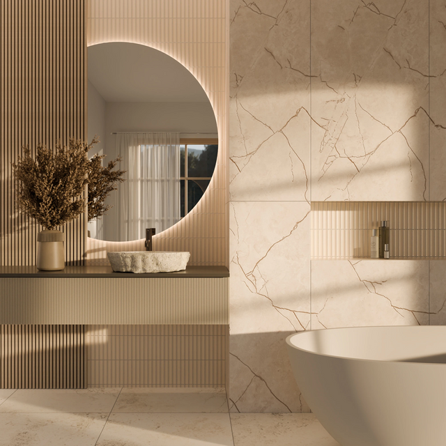 Mosaico en red de cerámica para baño o cocina 29.6 cm x 29.3 cm - Beige mate