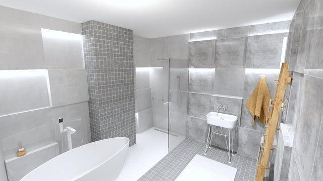 Mosaico in gres su rete per bagno o cucina 30 x 30 cm - Grey wave