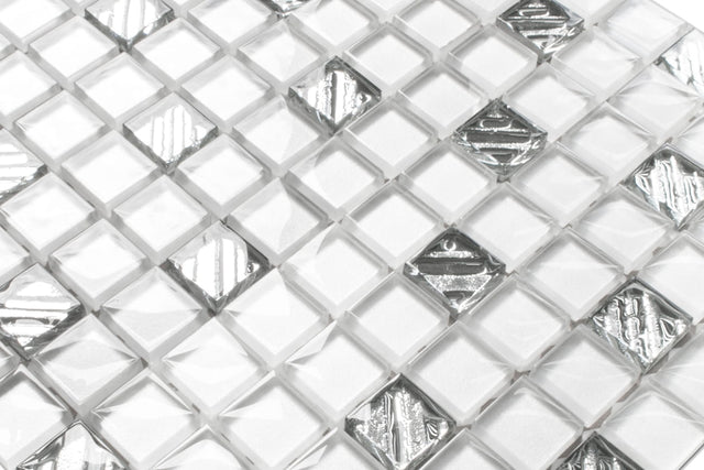Mosaico in vetro su rete per bagno o cucina 30 x 30 cm - White pastry