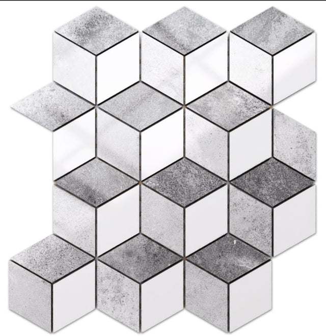 Mosaico in gres su rete per bagno o cucina 30.5 x 26.5 cm - Gray big romb
