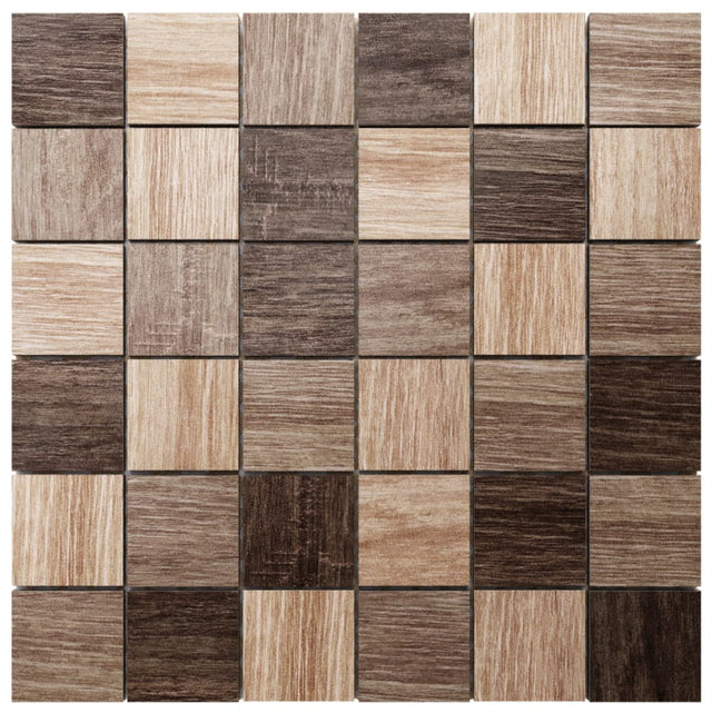 Mosaico in gres su rete per bagno o cucina 30 cm x 30 cm - Big woods cubes