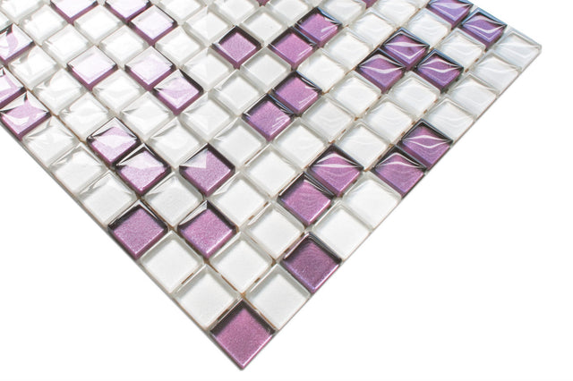 Glass mosaic on mesh for bathroom or kitchen 30 cm x 30 cm - Lilac orchid
