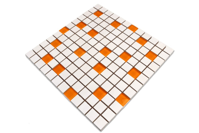 Mosaico in ceramica con inserti di vetro su rete per bagno o cucina 30 cm x 30 cm - Mandarin