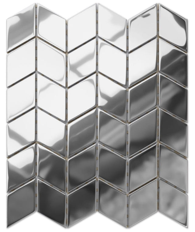 Mosaico in vetro su rete per bagno o cucina 26.5 cm x 30.5 cm - Magic silver chevron
