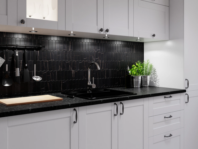 Ceramic mosaic on mesh for bathroom or kitchen 29.7 cm x 28.8 cm - Caotic black