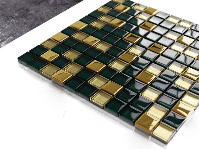 Glass mosaic on mesh for bathroom or kitchen 30 cm x 30 cm - Green Dama