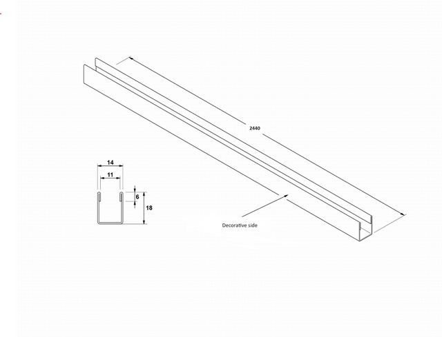 Shower glass fixing profile in polished gold stainless steel