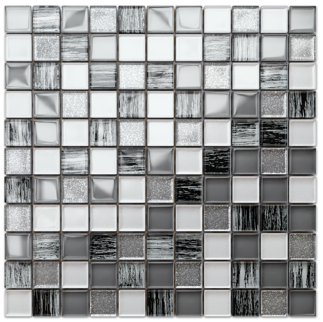 Mosaico in vetro su rete per bagno o cucina 30 cm x 30 cm - Grey zebra