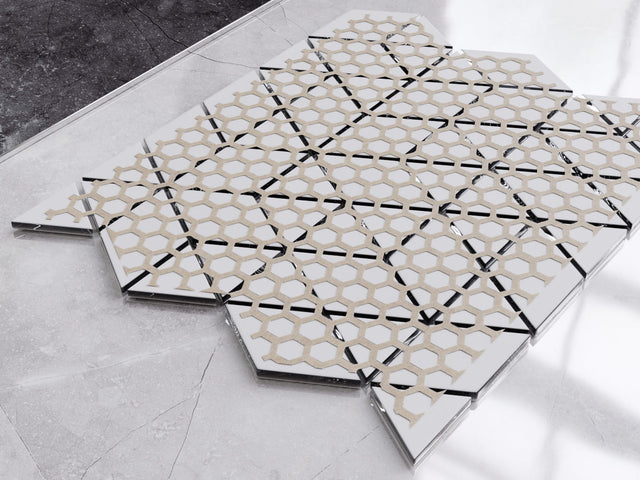 Mosaïque en verre sur filet pour salle de bain ou cuisine 26,3 cm x 30,3 cm - Miroir rayé