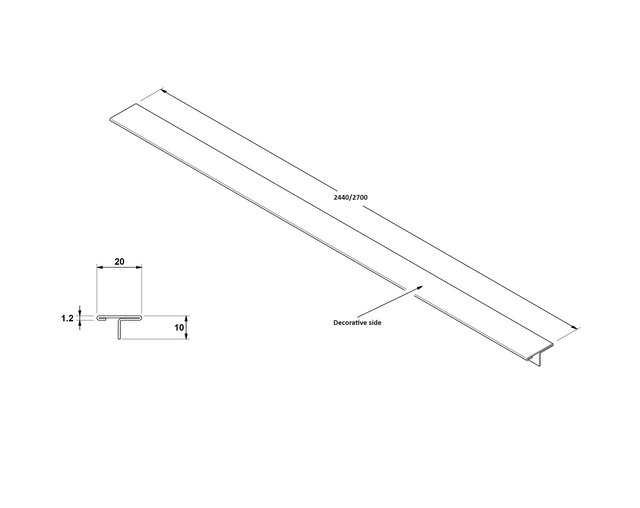 Decorative profile T joint cover in polished stainless steel copper