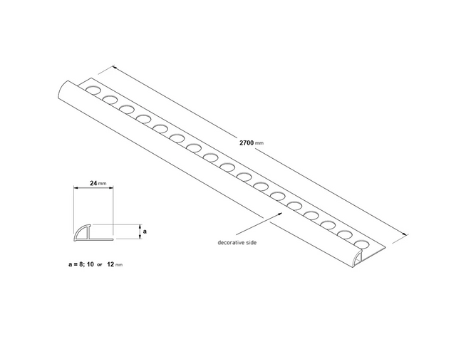 Profilo frontale ARC in alluminio anodizzato per piastrelle 1 cm x 270 cm - argento opaco liscio