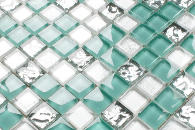 Glass mosaic on mesh for bathroom or kitchen 30 cm x 30 cm - Cool mint