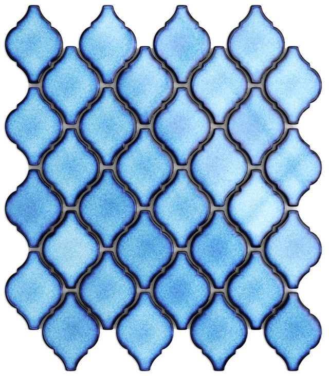 Ceramic mosaic on mesh for bathroom or kitchen 27.5 cm x 25.2 cm - Blue arabesque