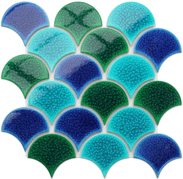 Mosaico in ceramica su rete per bagno o cucina 28.5 cm x 29.0 cm - Blue wave
