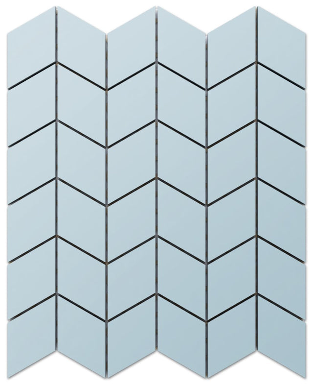 Mosaico in gres su rete per bagno o cucina 26.5 cm x 30.5 cm - Blue clay chevron
