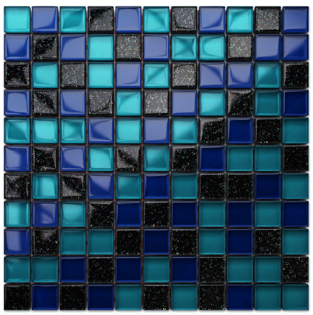 Glass mosaic on mesh for bathroom or kitchen 30 x 30 cm - Ocean blue