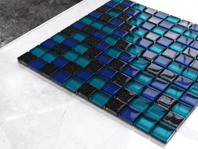 Mosaico in vetro su rete per bagno o cucina 30 cm x 30 cm - Ocean blue